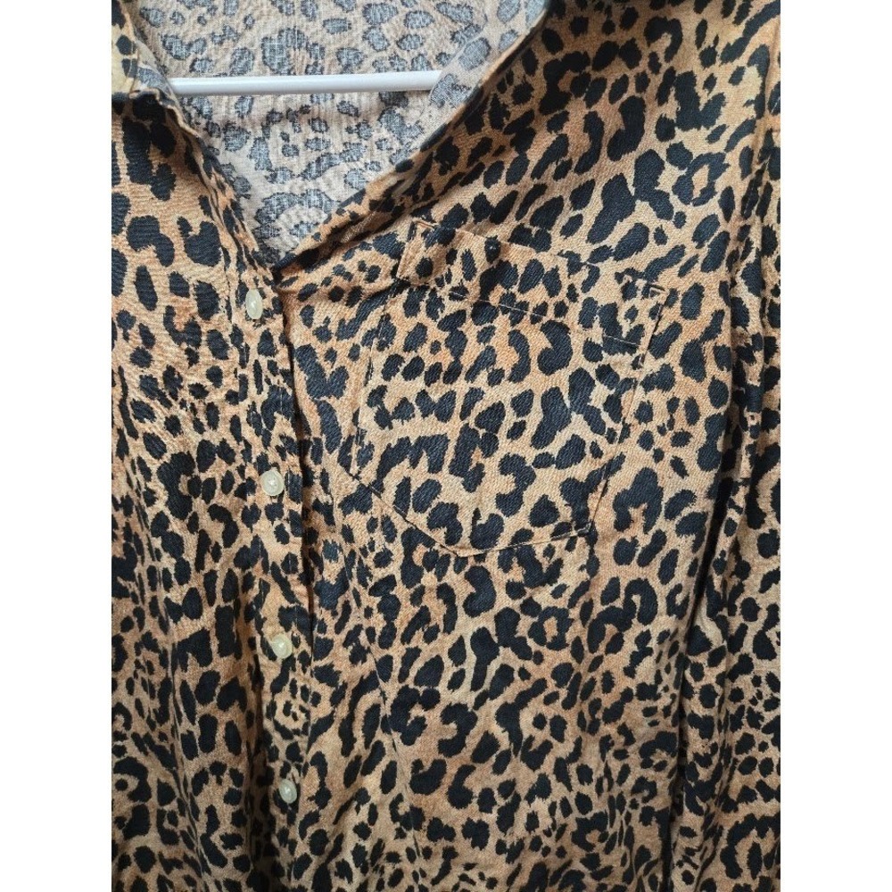 Gap The Easy Shirt Leopard Print Button Down Blouse Tan Black Small Long Sleeve - Picture 3 of 4